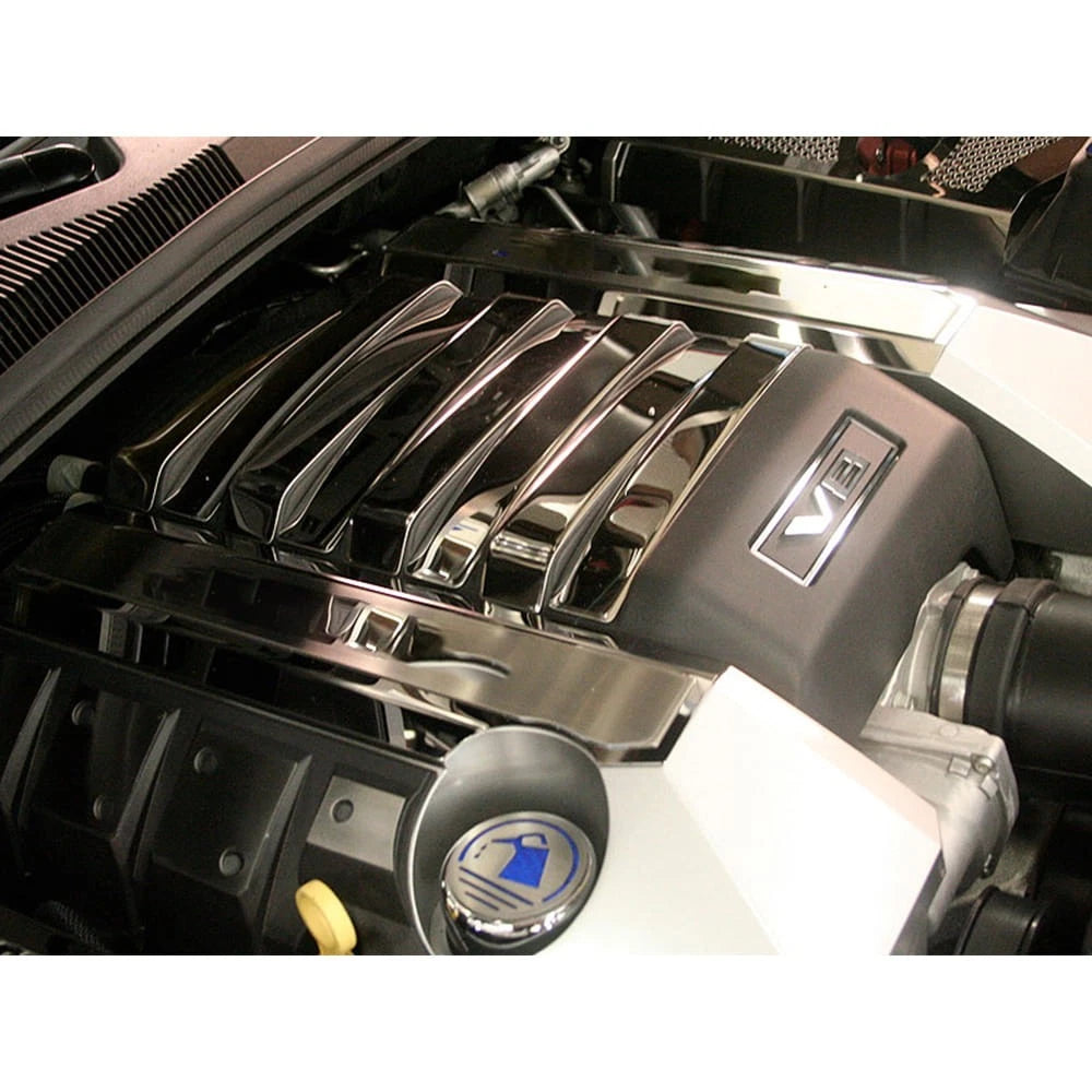 Chrome Valve Cover Cap for Blue Carbon Fiber Inlay for Chevy Camaro (2010–2015)
