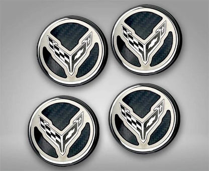 Carbon Fiber Cap Cover Set with Cross Flag for 2020-2022 Chevy Corvette C8