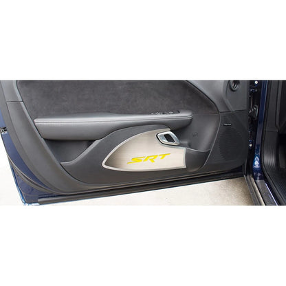 Brushed Door Badges w/White Carbon Fiber 'SRT' Inlay for 15-17 Dodge Challenger