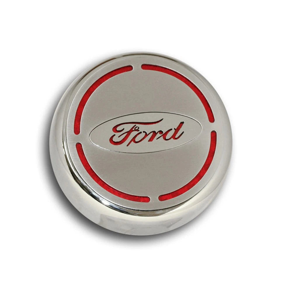 Chrome Cap Covers with Orange Carbon Fiber Ford Oval Inlay for 2015-2016 Mustang
