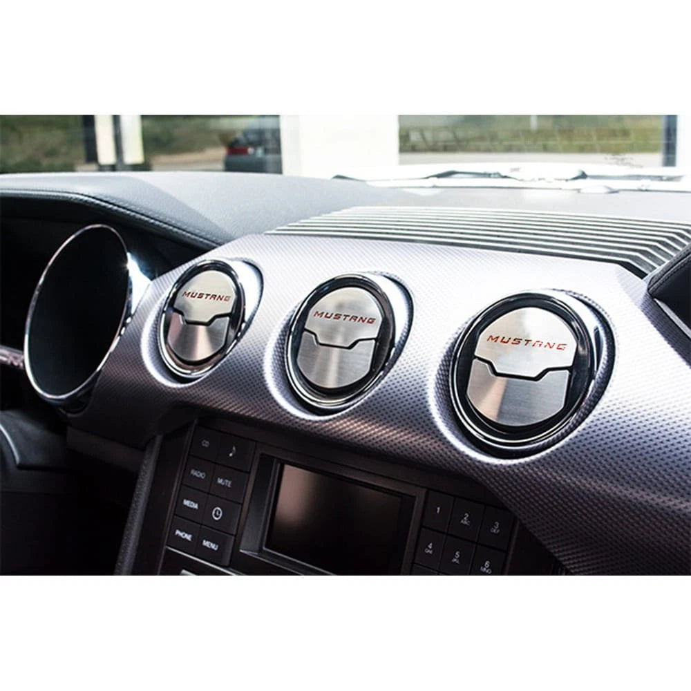 Brushed A/C Vent Trim w/Green Carbon Fiber 'Mustang' Inlay for 2015-2016 Mustang