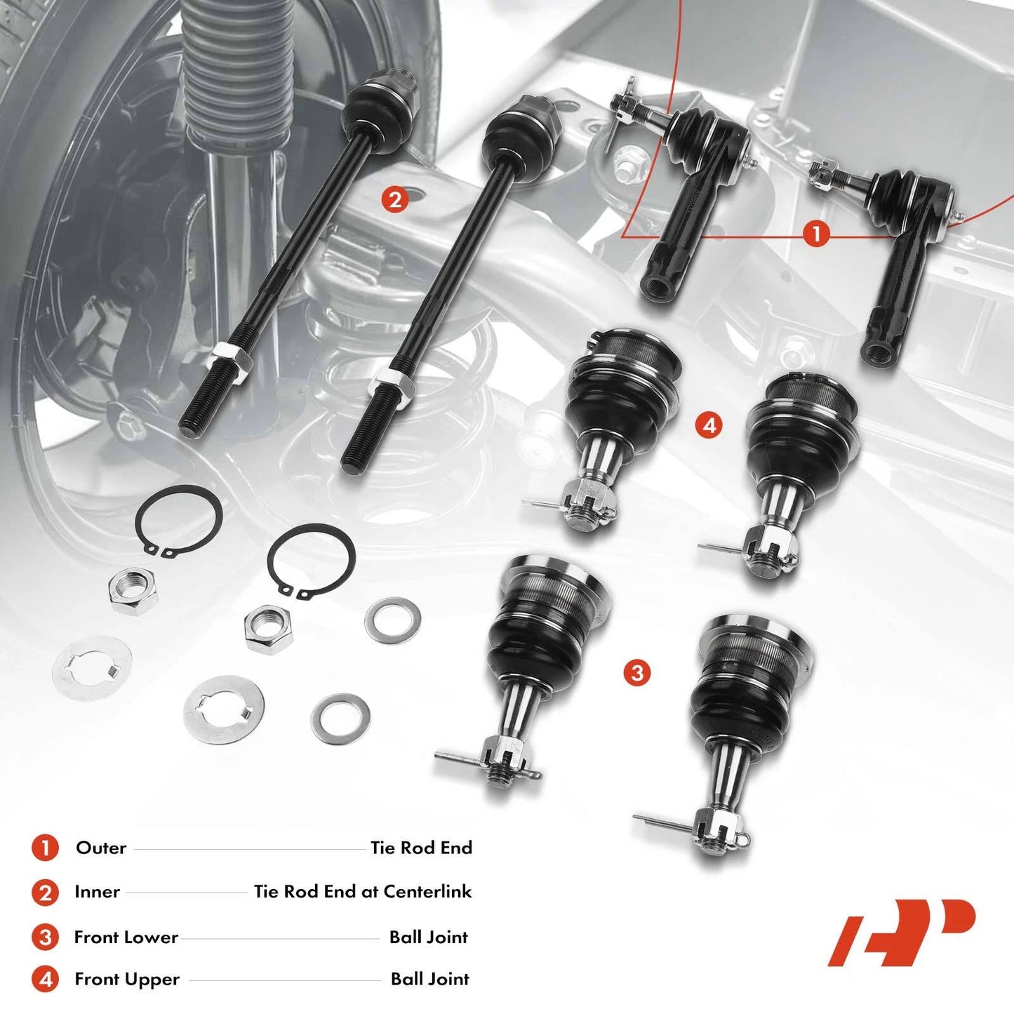 8x Front Tie Rod Ball Joint for Chevy Silverado 1500 (1999–2006)