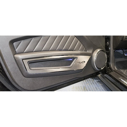 2pc Brushed Stainless Steel Door Guards w/Polished '5.0' for 10-14 Ford Mustang