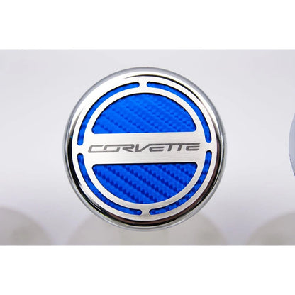 Chrome Corvette Cap Covers Replacement with White CF Inlay for 2014-2019 Z06