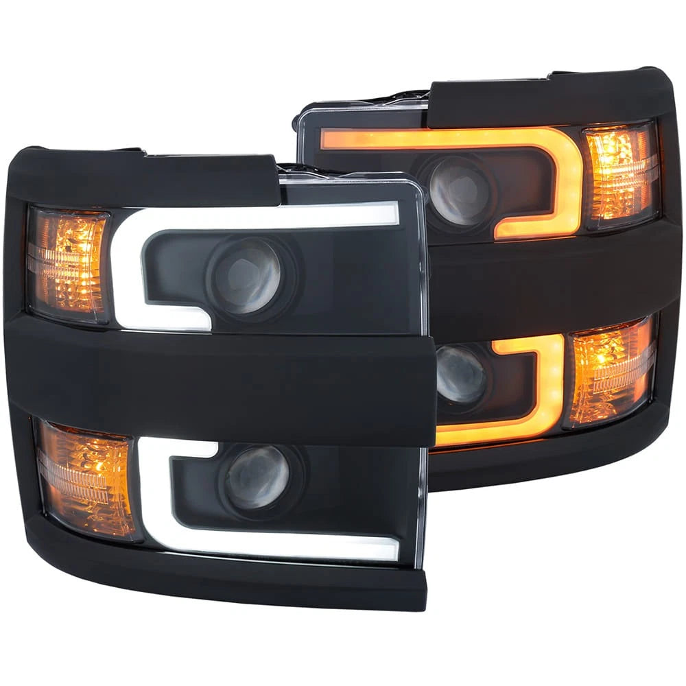 Black Clear Lens Headlights w/Switchback for 15-19 Chevy Silverado 2500 HD