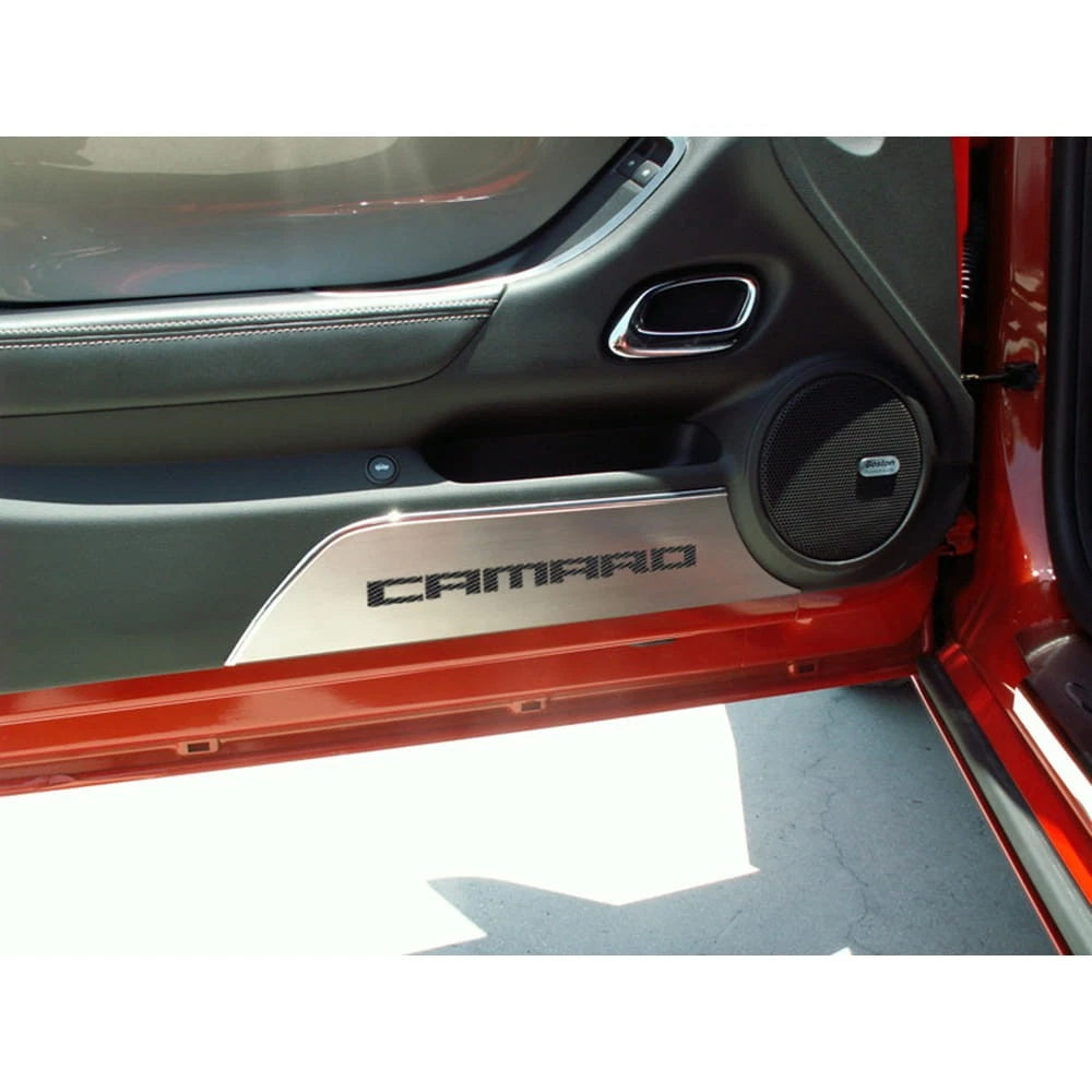 Door Panel Kick Plates Blue Carbon Fiber Inlay for 2010–2015 Chevy Camaro