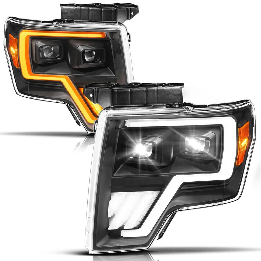 Black Clear Lens LED Projector Headlights for 2009-2014 Ford F-150 w/Halogen
