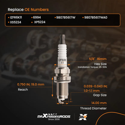 6x Iridium Spark Plugs for Acura TL RL MDX (2004–2009)