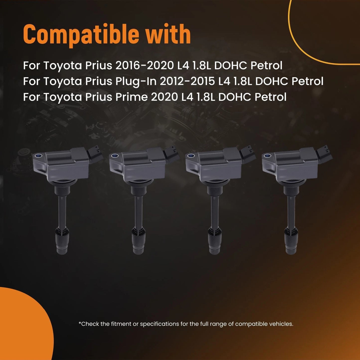 4PCS Ignition Coil for Toyota Prius Plug-In (2012–2015) 1.8L