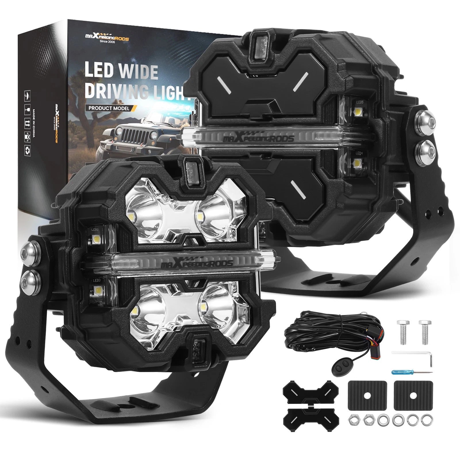3.5" LED Driving Lights for Jeep ATV UTV Truck (270°) White Amber DRL (2016–2024)