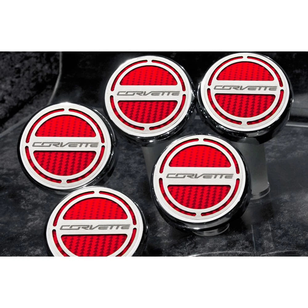 Chrome Corvette Cap Covers with Yellow Carbon Fiber Inlay for 2014-2019 Z06