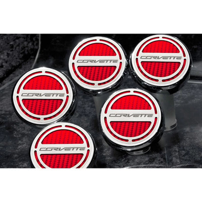 Chrome Corvette Cap Covers with Yellow Carbon Fiber Inlay for 2014-2019 Z06