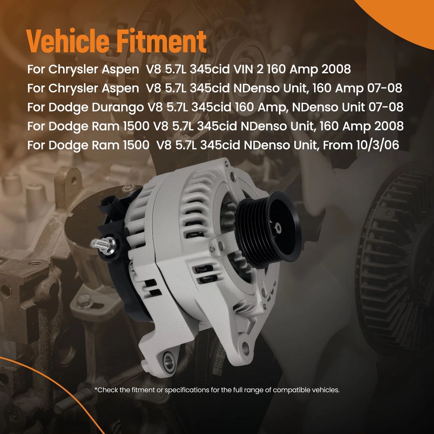 Alternator 160 Amp for Chrysler Aspen 5.7L V8 (2007–2008)