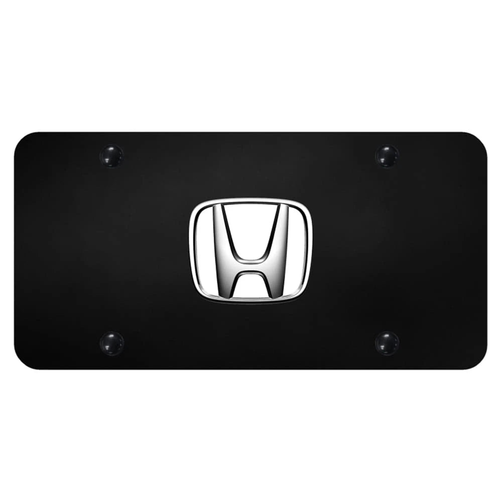 Chrome/White Logo on Black License Plate - Officially Licensed for Honda