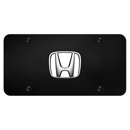Chrome/White Logo on Black License Plate - Officially Licensed for Honda