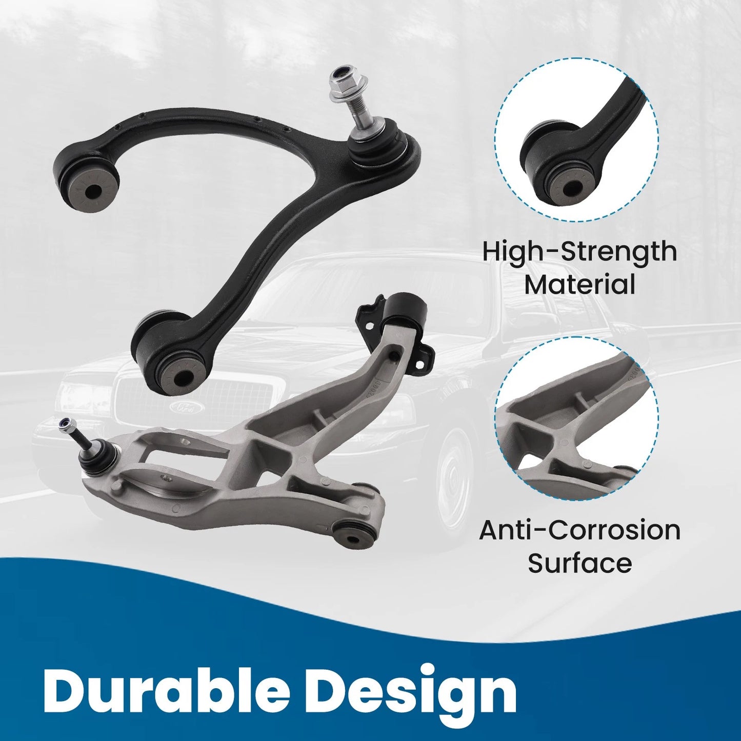 4x Front Upper Lower Control Arms for Ford Crown Victoria (2003–2006)