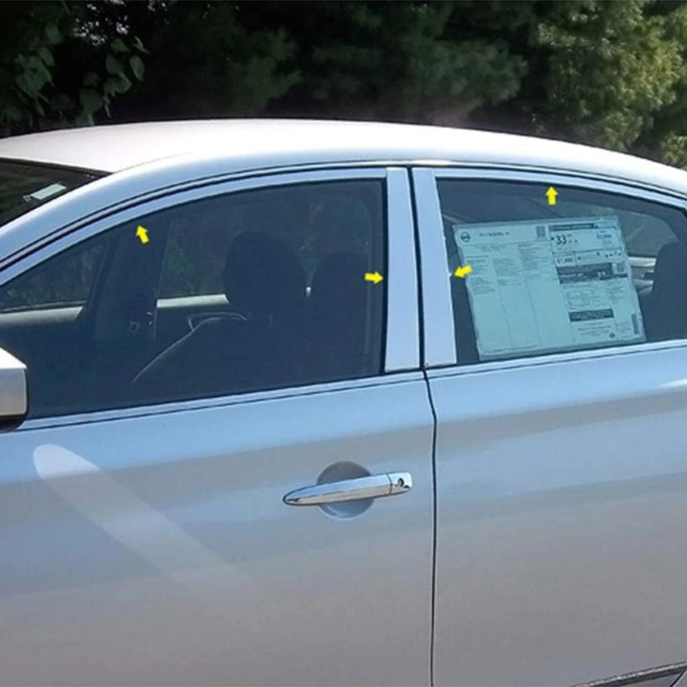 12pc Stainless Steel Window Trim Package with Posts for Nissan Sentra (2013–2019)