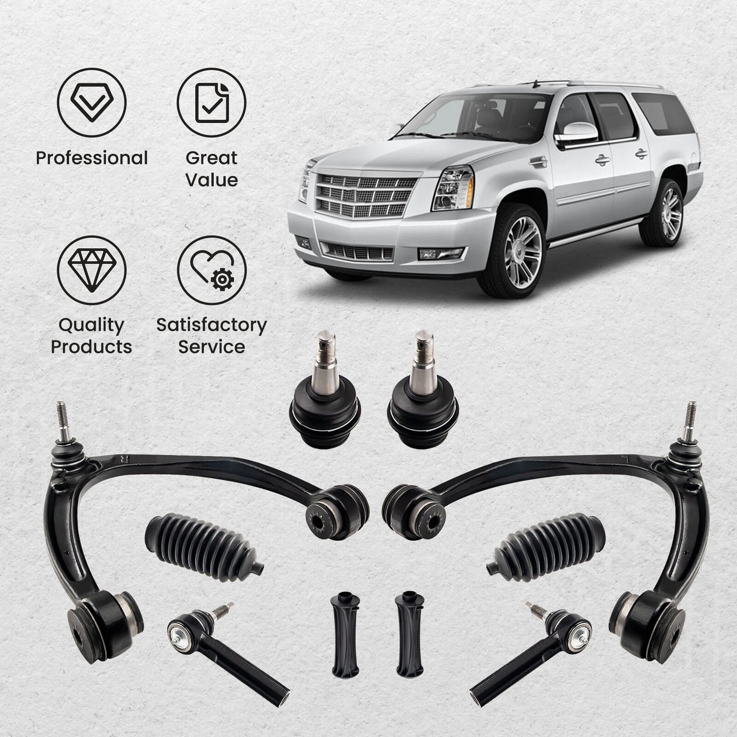 12 Pcs Front Control Arm Inner Outer Tie Rod Ends for GMC Yukon (2007–2014)