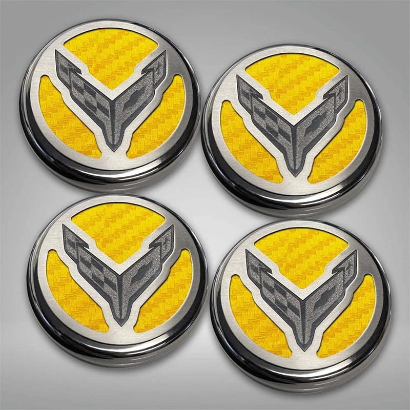 Carbon Fiber Cap Cover Set with Cross Flag for 2020-2022 Chevy Corvette C8