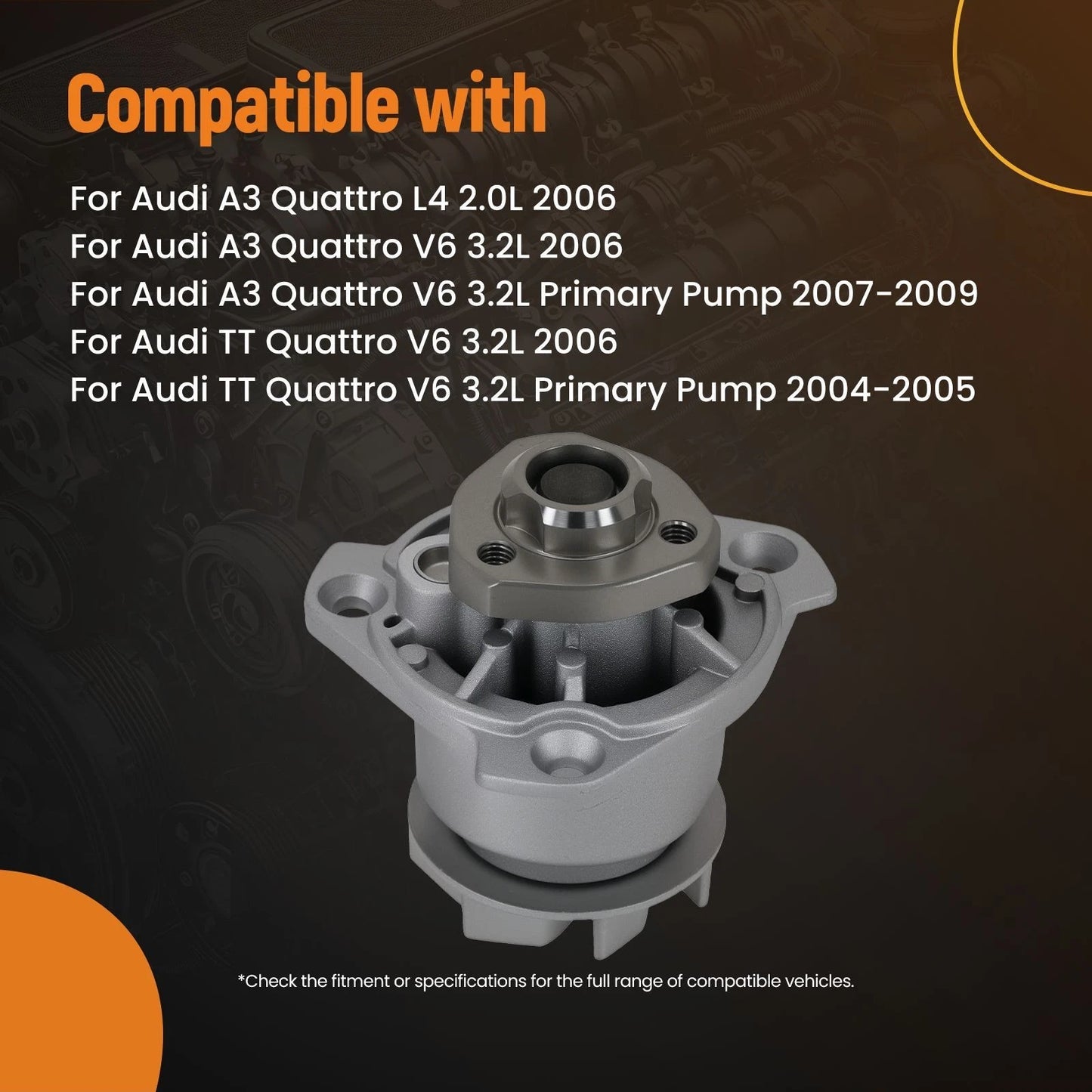 Engine Coolant Pump for Audi A3 Quattro 2.0L 3.2L (2006–2009)