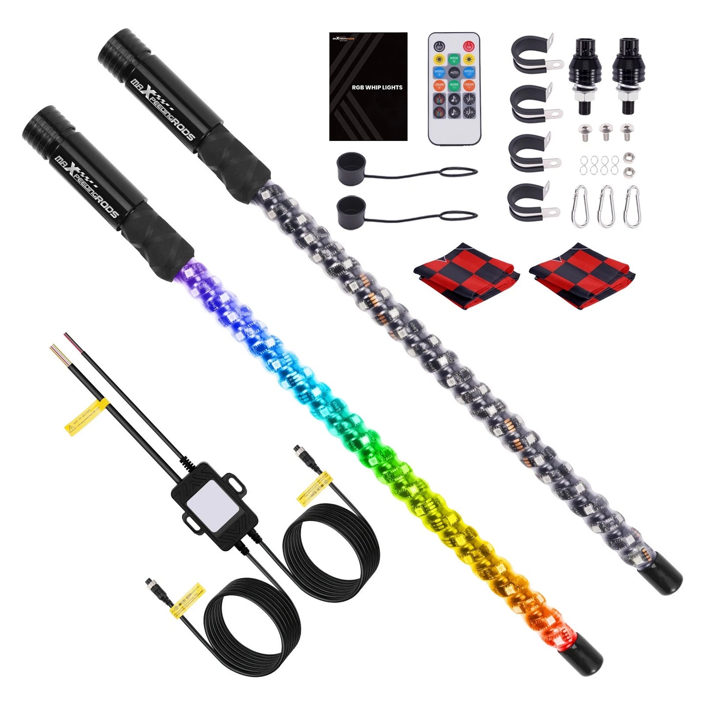 2x 2FT Spiral LED Fat Whip Light Antenna RGB Chasing for Can-Am X3 RZR (2017–2024)