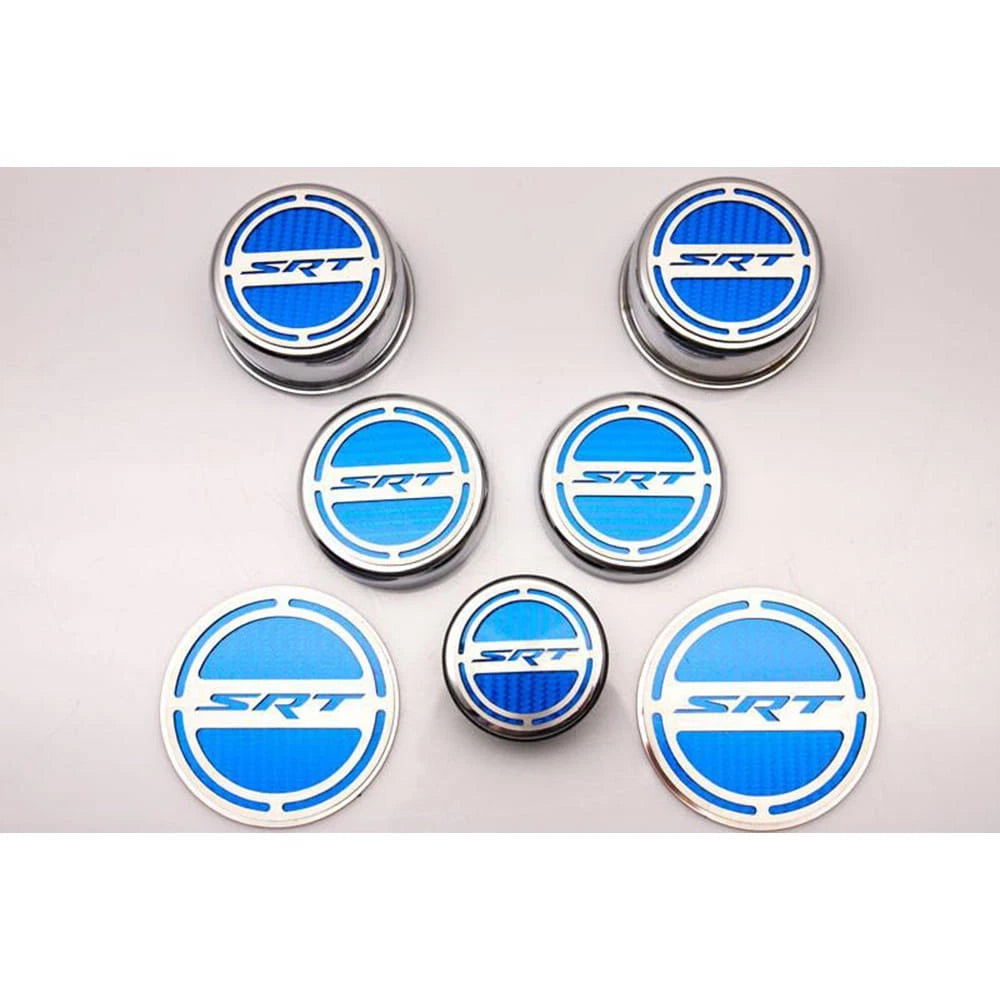 Chrome Cap Covers w/White Carbon Fiber Vinyl SRT Inlay for 08-19 Challenger 6.4L