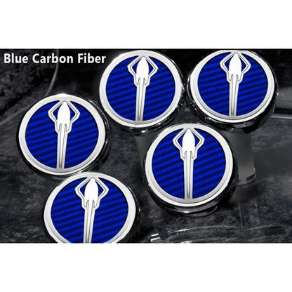 Chrome Stingray Cap Covers w/Blue C-Fiber Inlay for 14-19 Corvette Z06 Automatic