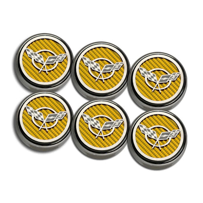 Chrome Cap Covers w/Yellow Carbon Fiber Inlay for 1997-04 Chevy Corvette Manual