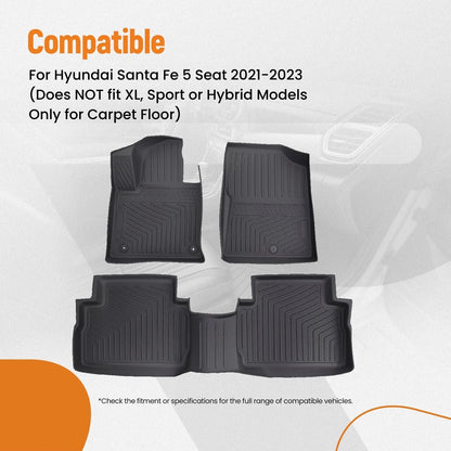 Anti-Slip TPE Floor Mats Liner for Hyundai Santa Fe 5 Seat (2021–2023)