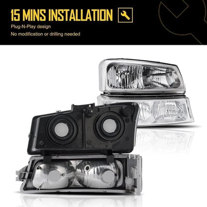 Headlight Turn Signal Assembly for 2003–2007 Chevy Silverado Halogen Chrome (w/Bulbs)