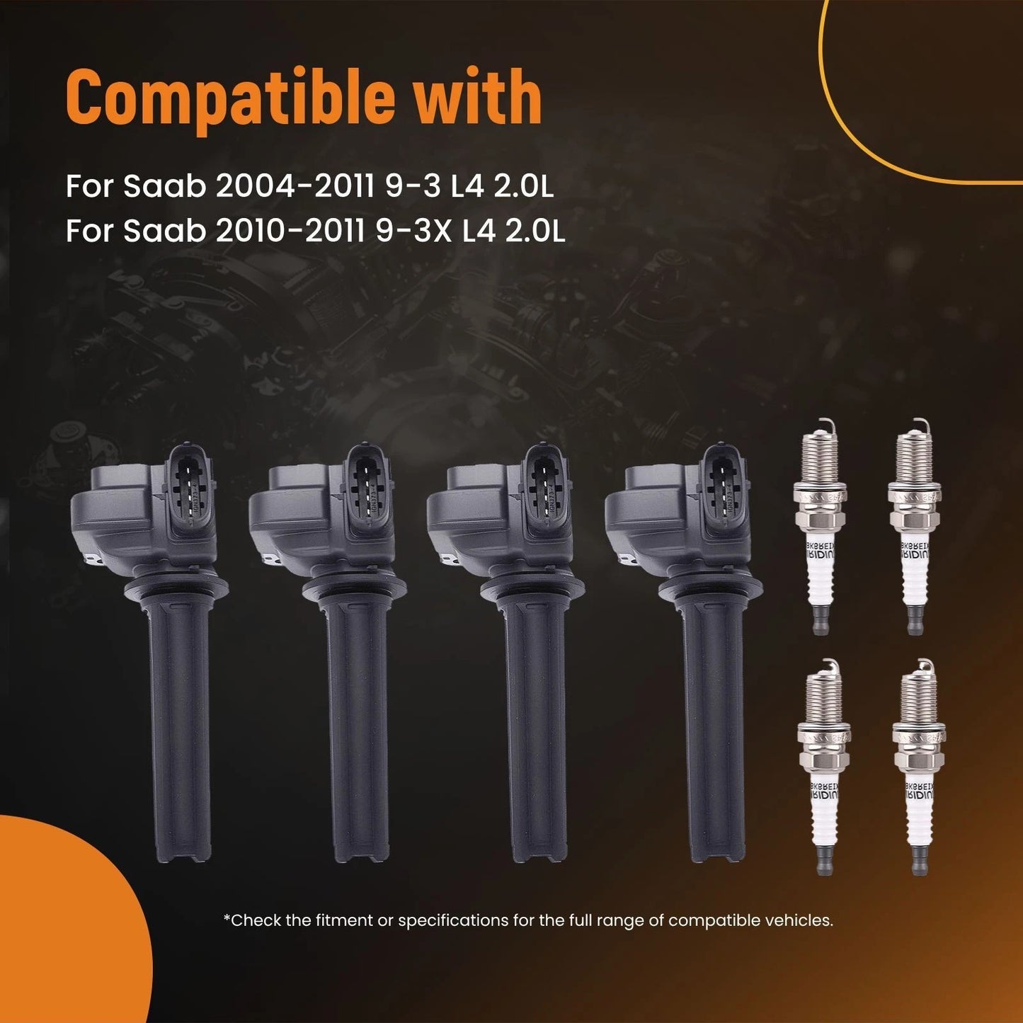 Ignition Coils & Spark Plugs Kit for Saab 9-3 2.0L (2004–2011)