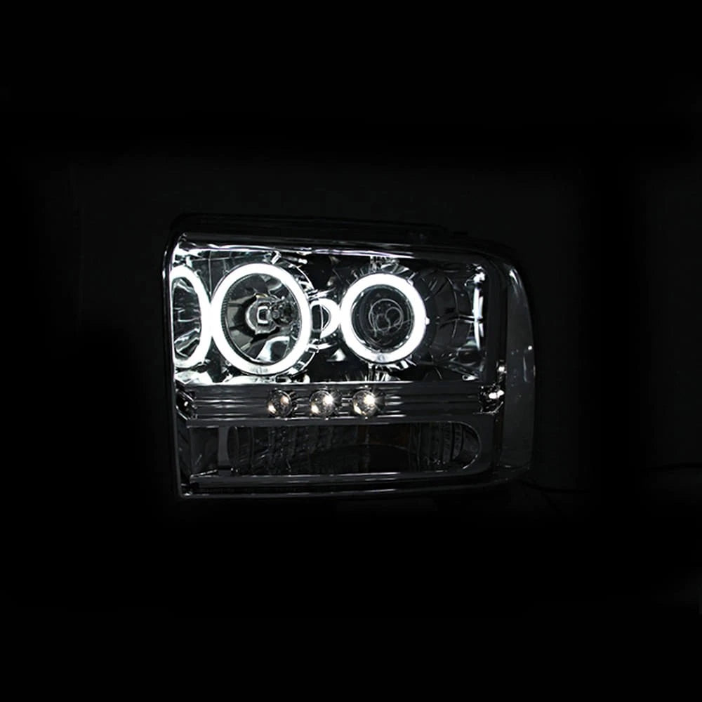Chrome Clear Lens Projector Headlight Set w Halo for Ford F-250 (2005–2007)