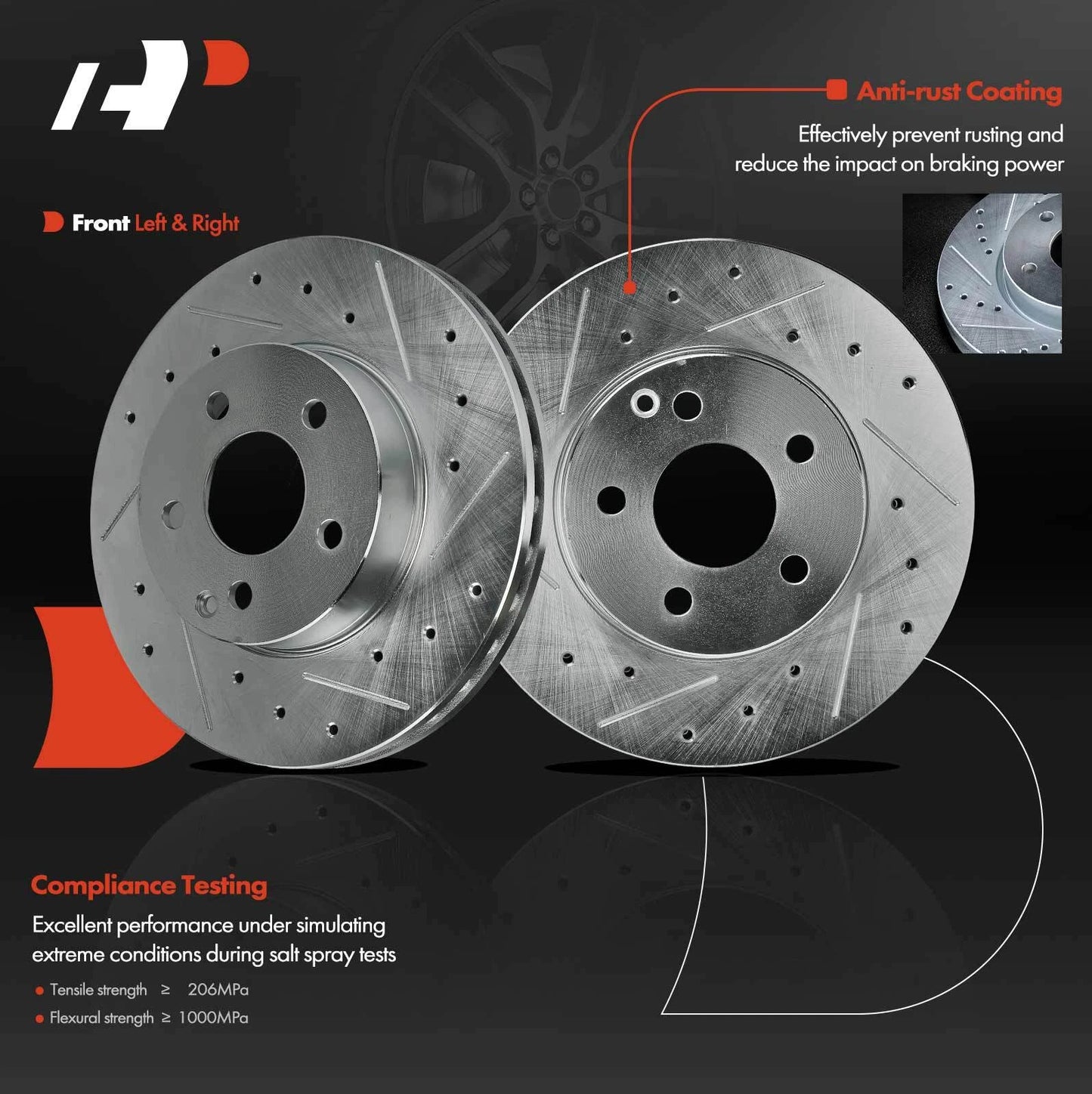 6x Front Drilled Brake Rotors & Pads for Mercedes C250 C300 (2008–2015)