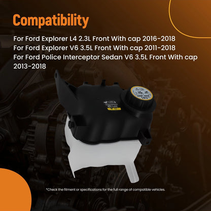 Coolant Reservoir w/ Cap for Ford Explorer Police (2013–2018) Lincoln MKS (2009–2016)