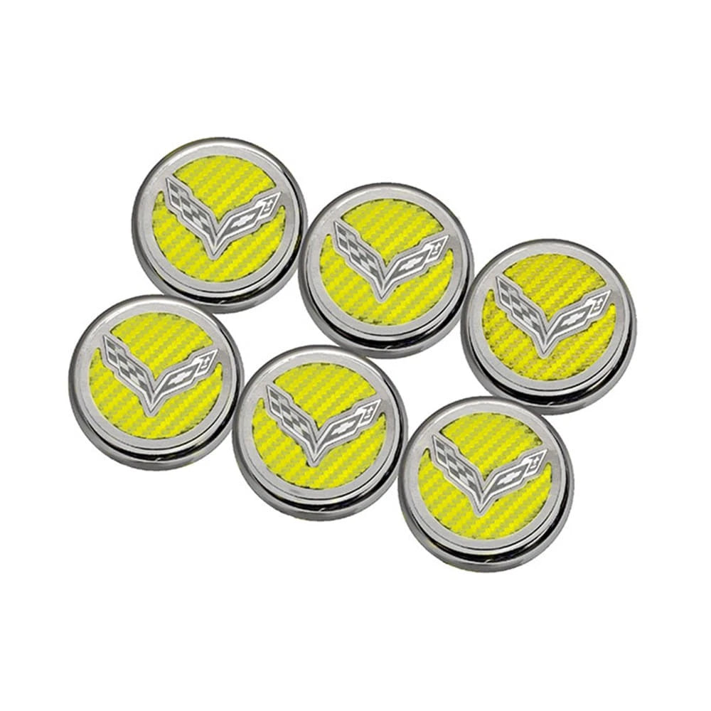 Chrome Cap Covers w/Yellow C-Fiber Flag Inlay for 2014-19 Corvette Z06 Automatic