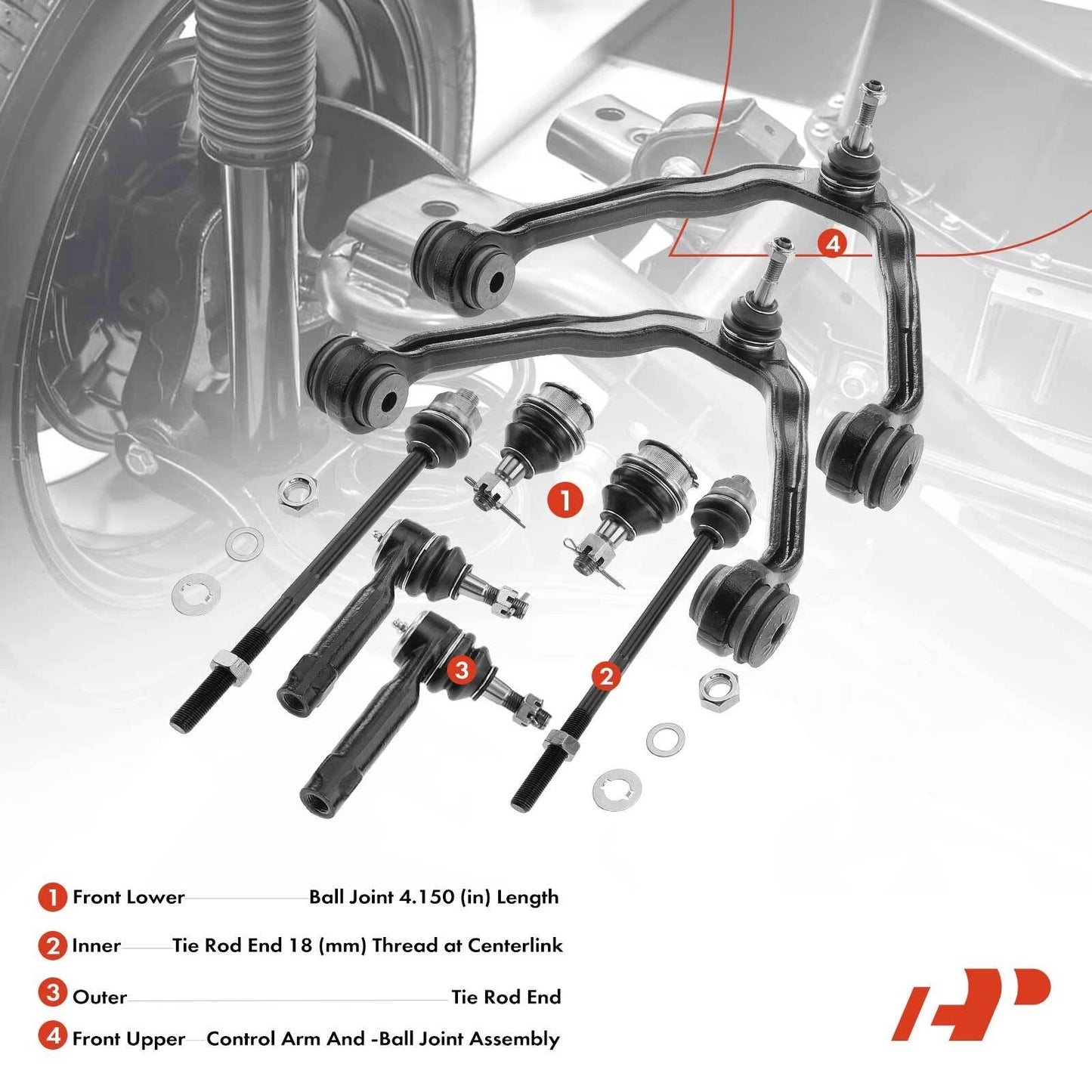 6x Front Ball Joint & Tie Rod End for Chevy Equinox Pontiac Torrent (2005–2009)