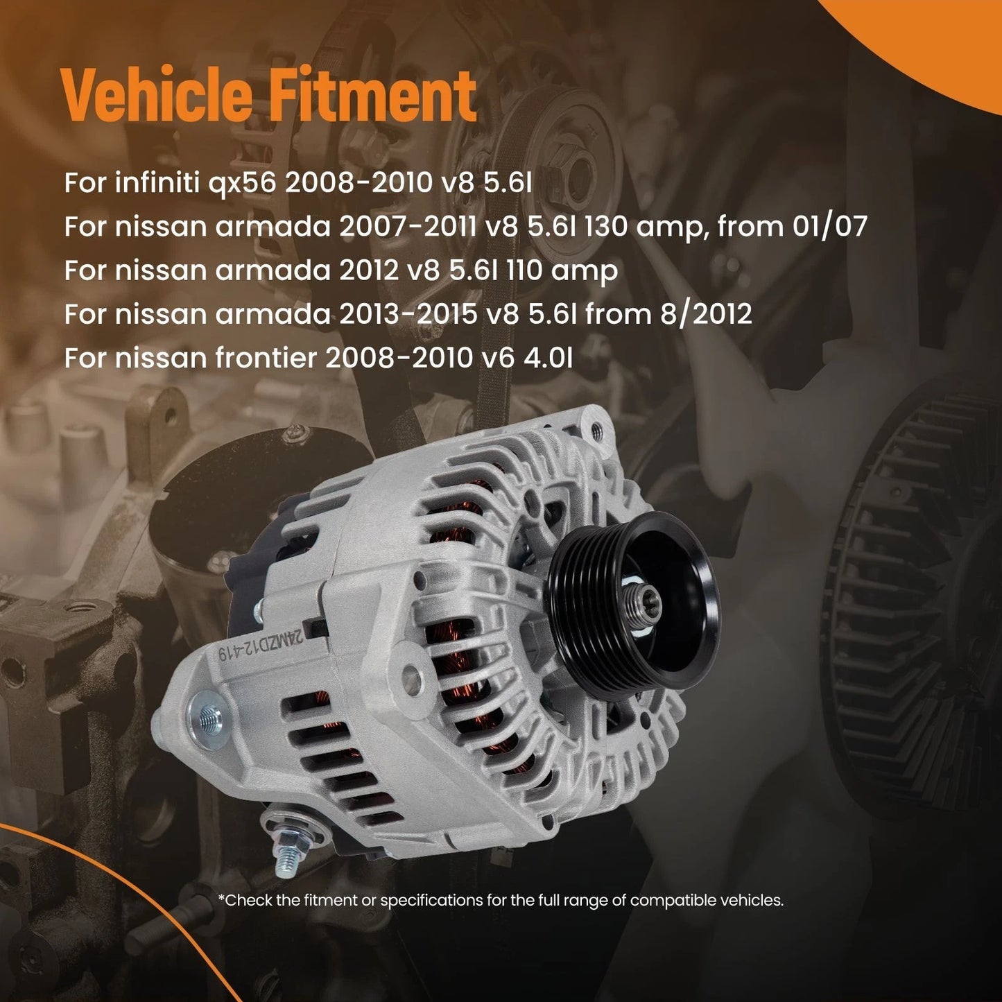 Alternator for Infiniti QX56 for 2008–2010 and Suzuki Equator 2009–2012