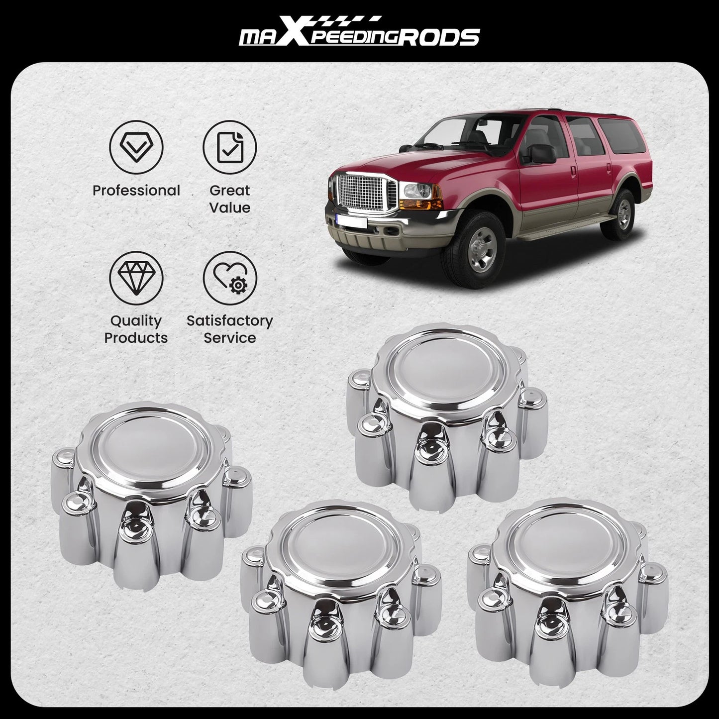 4 Pcs Wheel Center Hub Caps Chrome for Ford F-250 F-350 Super Duty (2011–2016)