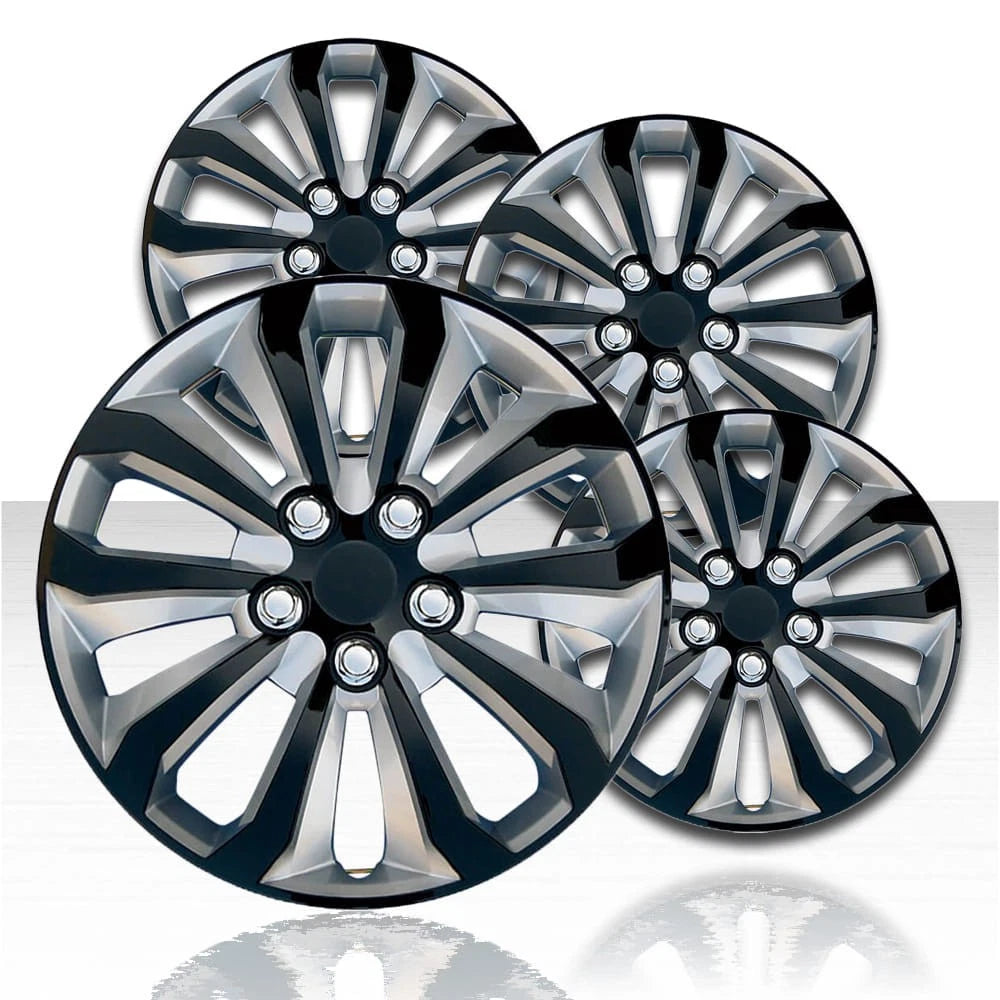 15" 10 Spoke Black/Silver Wheel Covers with Universal Style (Set of 4)