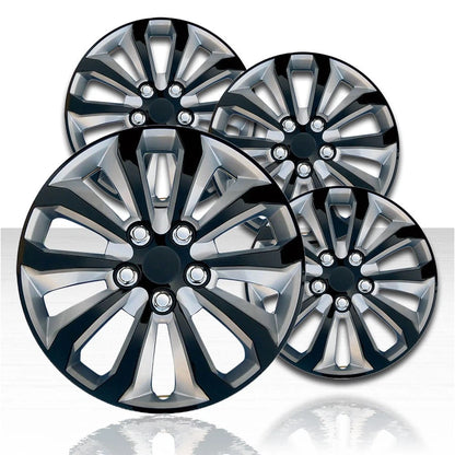 15" 10 Spoke Black/Silver Wheel Covers with Universal Style (Set of 4)