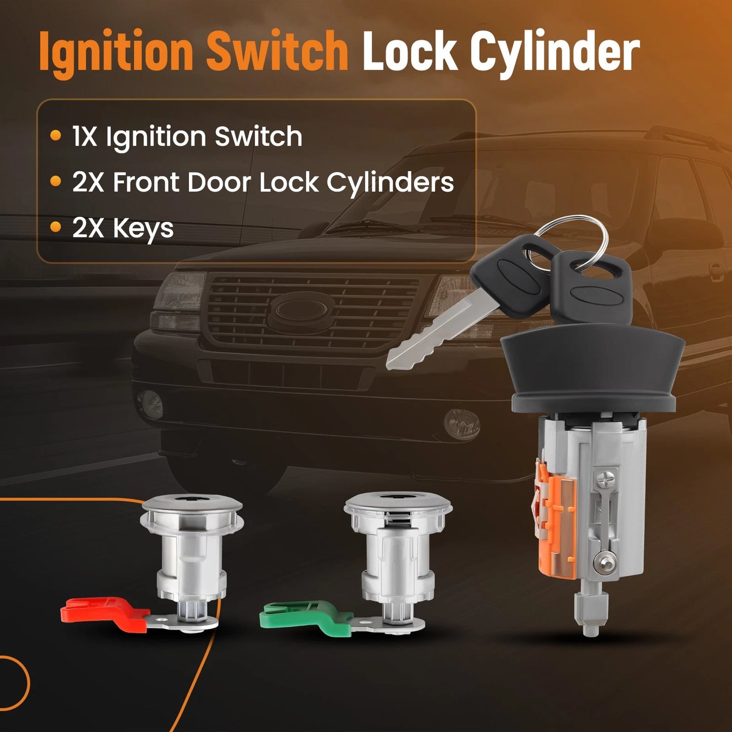 Ignition Switch Lock Cylinder + Pair Door Lock Cylinder for Ford (2004–2011)