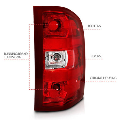 Chrome Red Clear Lens Tail Light Assembly for 2007–2014 Chevy Silverado 2500HD