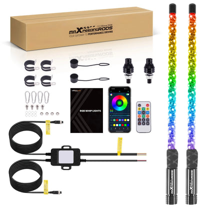 2x 2FT Spiral LED Fat Whip Light Antenna RGB Chasing for Can-Am X3 RZR (2017–2024)
