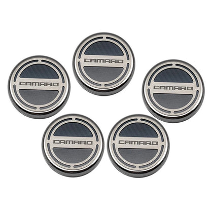 Chrome Cap Covers w/Black C-Fiber Inlay&'Camaro' for 2010-15 Camaro V8 Automatic