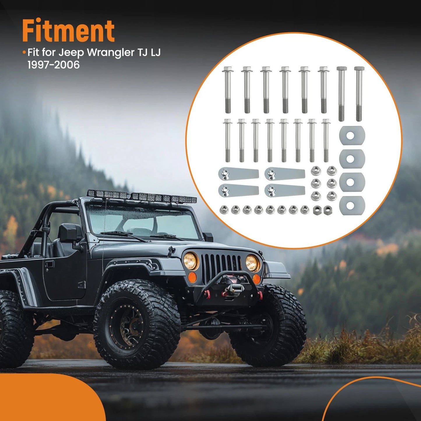 Control Arm Hardware Kit for Jeep Wrangler TJ LJ (1997–2006) Zinc Plated