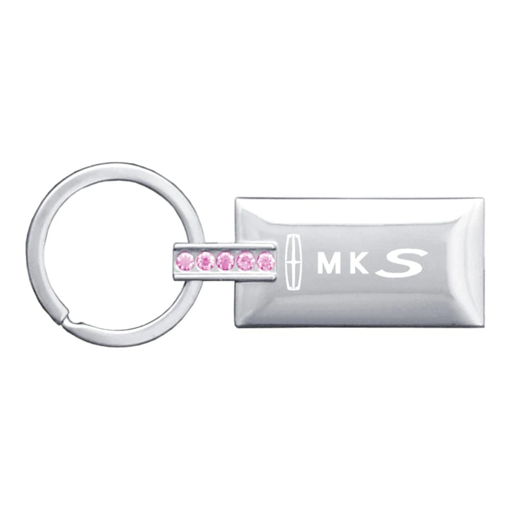 Chrome/Pink Jeweled Rectangular Keychain - Officially Licensed for Lincoln MKS