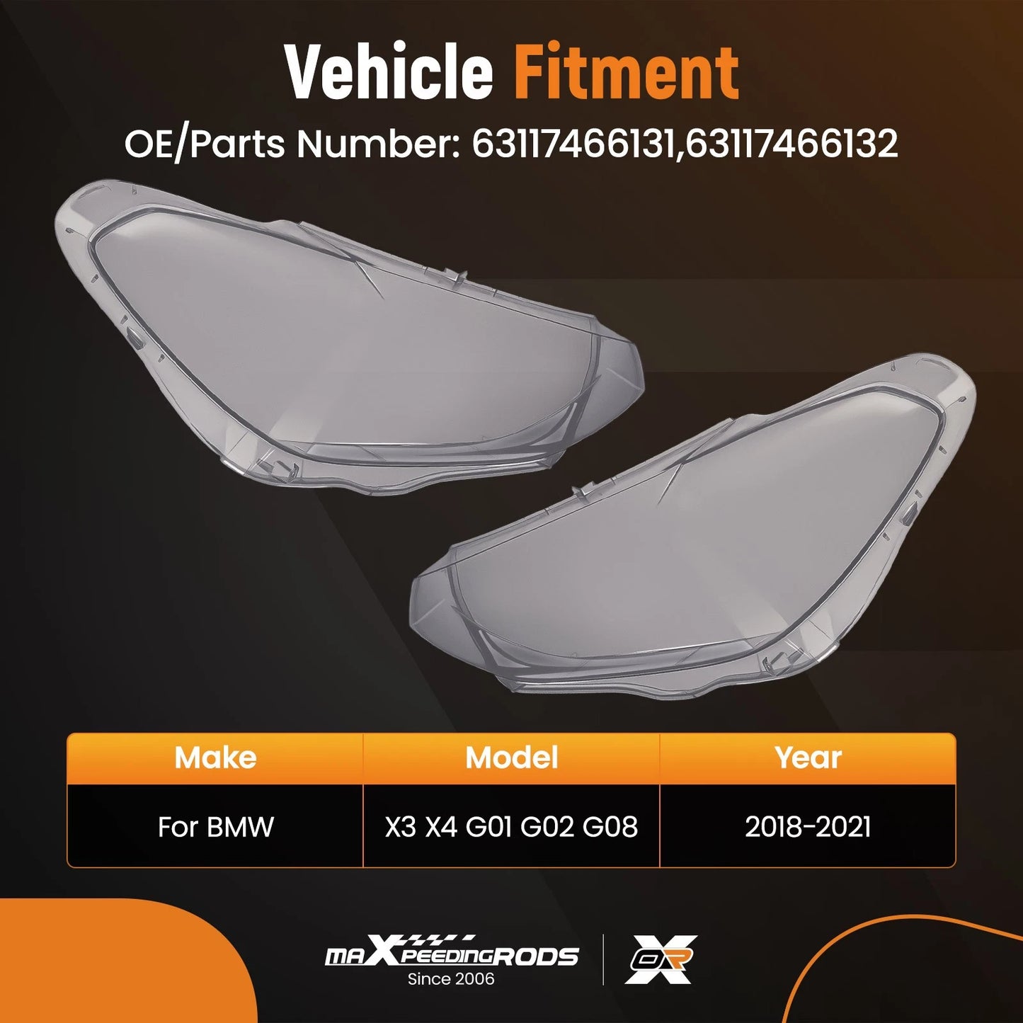 Headlight Lens Cover Pair for BMW X3 X4 G01 G02 (2018–2021)