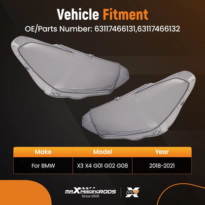 Headlight Lens Cover Pair for BMW X3 X4 G01 G02 (2018–2021)