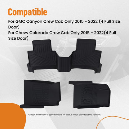 All Weather Floor Mat Set for Chevy Colorado Crew Cab (2015–2022) Black TPE
