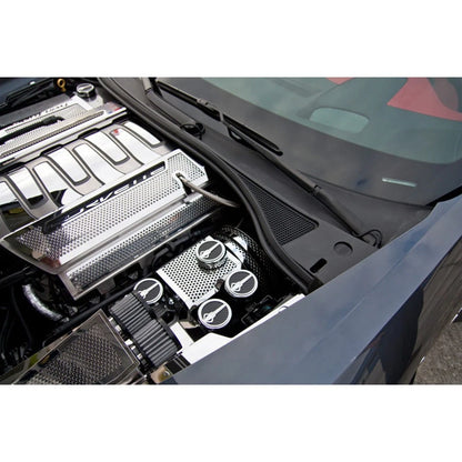 Chrome Stingray Cap Covers with Black C Fiber Inlay for 2014-2019 Corvette Z06